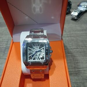 Silver Skeleton Dial Watch